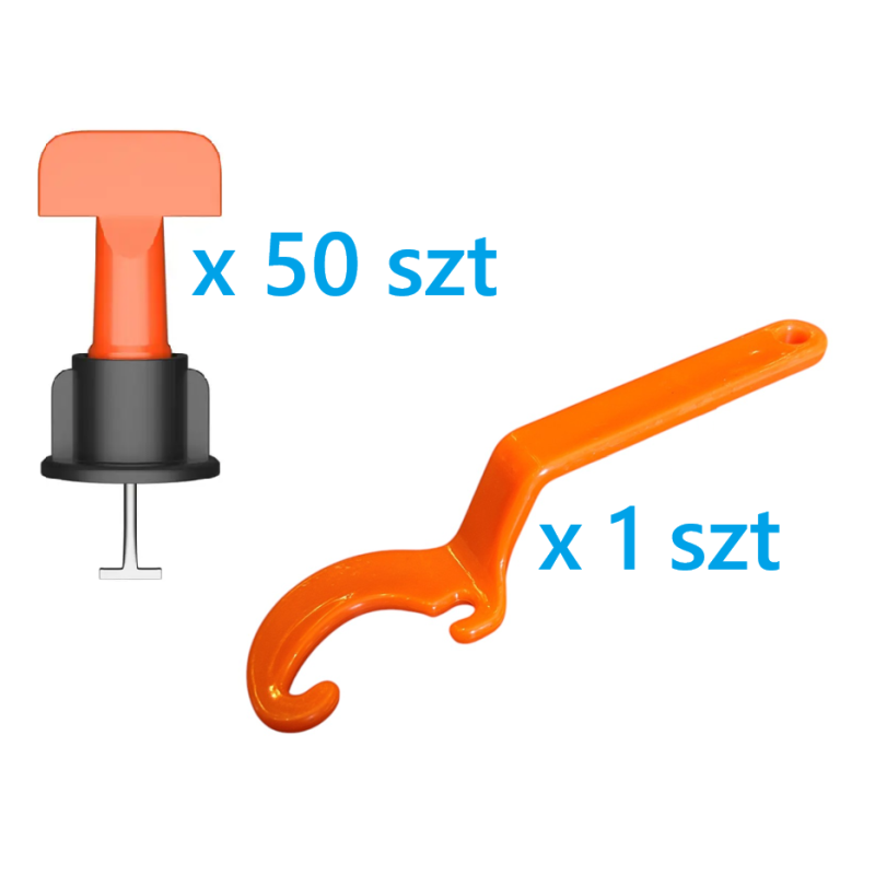Klipsy uchwyty do poziomowania płytek 50 SZT + klucz